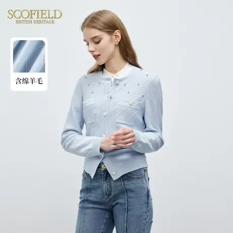 【可机洗美丽诺羊毛】Scofield女装小香风针织开衫水钻镶嵌春季图片