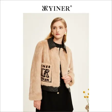 YINER音儿女装2022冬季新款POLO领撞色高阶水貂皮草商品大图