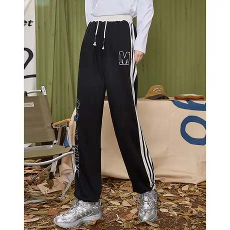 a022024春季新款条纹撞色设计高腰束脚裤美式复古女式休闲裤图片