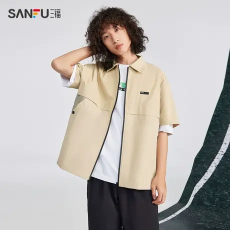 三福2024夏季男士休闲工装短衬衫 时尚户外翻领上衣男483306商品大图