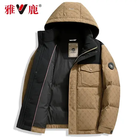 雅鹿羽绒服男士2024冬季新款时尚工装潮流撞色短款冬装保暖外套潮商品大图