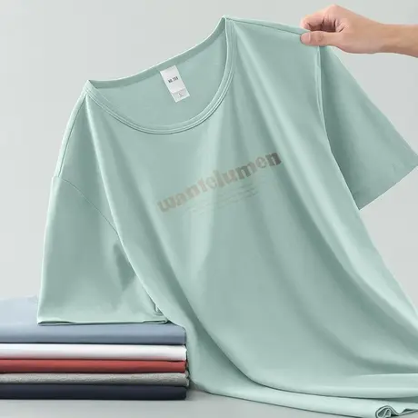 莫代尔t恤男士短袖夏季圆领冰丝凉感速干上衣服潮流字母印花半袖商品大图