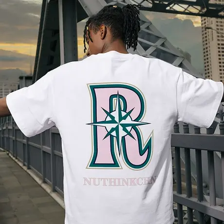 Nuthink美式街头r字母短袖t恤 男国潮宽松潮流潮牌半袖夏季半截袖图片