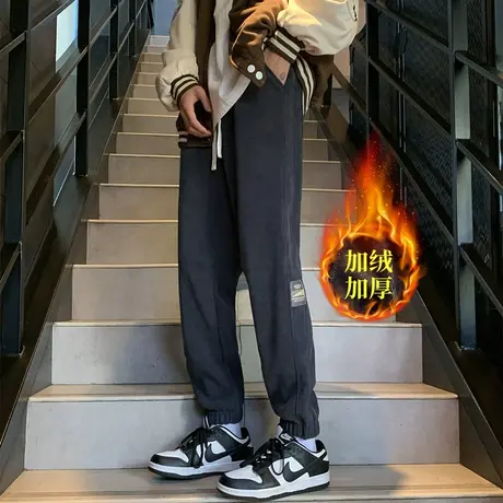 雪尼尔重磅加绒裤男士冬季休闲裤保暖加厚潮牌运动工装灯芯绒卫裤图片