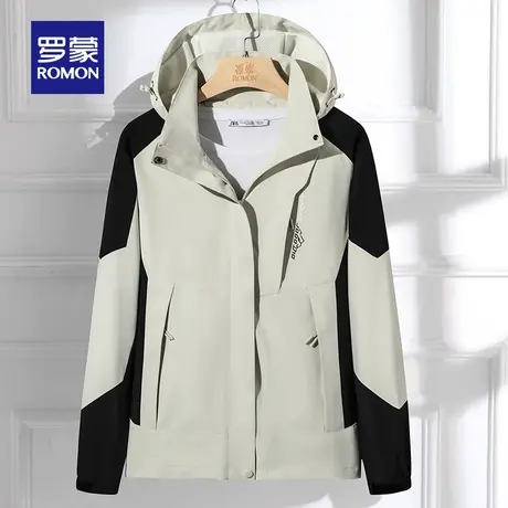 【可拆卸帽】罗蒙女士拼色冲锋夹克衣服2024春季新款登山户外外套商品大图