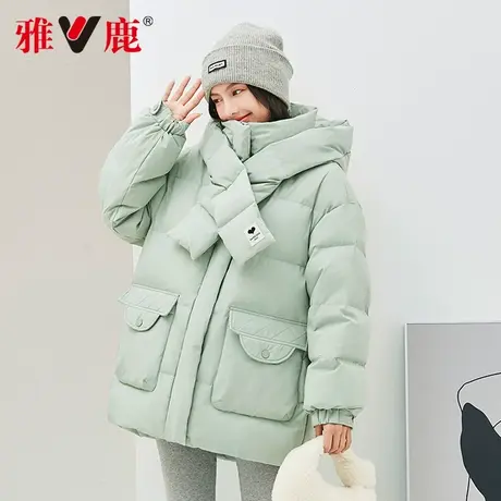 雅鹿2023年新款短款围巾领羽绒服女冬季可拆卸帽时尚设计感外套女商品大图