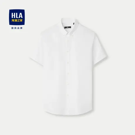 HLA/海澜之家商务短袖休闲衬衫24春夏新扣领尖领时尚绣花白衬衣男图片