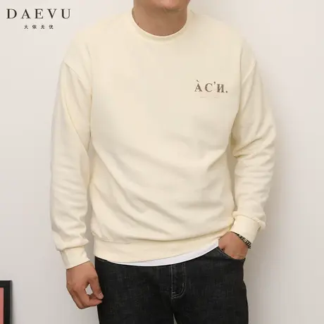 DAEVU秋新款日系杏色落肩大号潮胖子加肥加大码男款圆领长袖卫衣商品大图