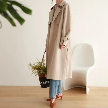 【清仓到手仅139元】卡其色风衣女韩风chic今年流行过膝长款外套图片