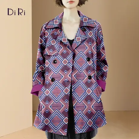 迪菲丽格秋装2023年新款女洋气印花小西装外套女宽松百搭时尚风衣图片