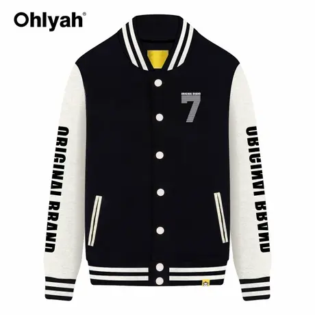 Ohlyah棒球服女装黑色纯棉卫衣情侣休闲运动大码外套学生班服定制商品大图