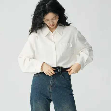 omont蛋挞家 白色衬衫女春季2023新款复古宽松柔软显瘦衬衣上衣商品大图