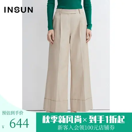 恩裳商场同款舒适棉质简约百搭垂感阔腿休闲裤装女装商品大图