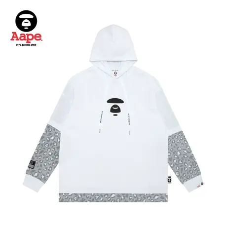 Aape旗舰店男装秋冬猿颜印花拼接背后字母印花连帽长袖T恤0842XXH商品大图