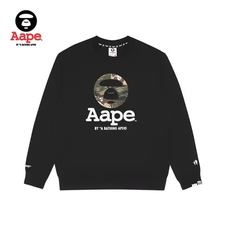 Aape旗舰店男装秋冬迷彩猿颜字母印花简洁加薄绒圆领卫衣3976XXJ图片