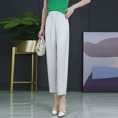冰丝哈伦裤女夏薄款松紧高腰系带九分裤2023年新款垂感缎面休闲裤图片