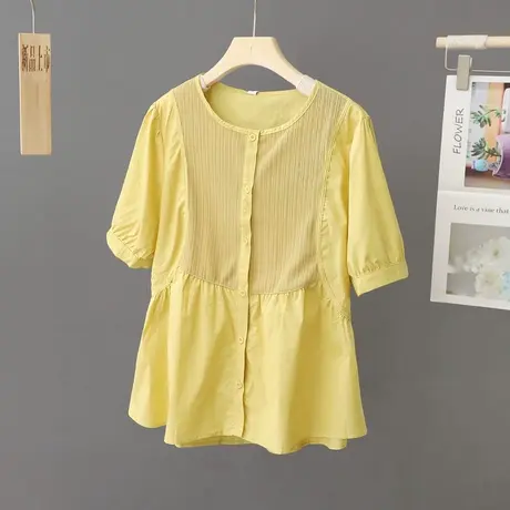 夏季衬衫女短袖娃娃衫2023女装新款圆领半袖衬衣宽松夏装上衣小衫图片