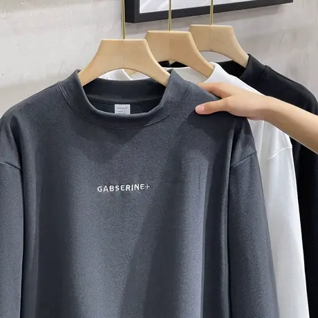 男士长袖t恤秋冬季厚款保暖半中高领纯色双面德绒打底衫卫衣上衣商品大图