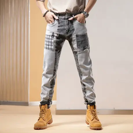 Modi Nick/摩帝尼克水洗潮牌美式休闲时尚牛仔裤男小直筒破洞裤子图片