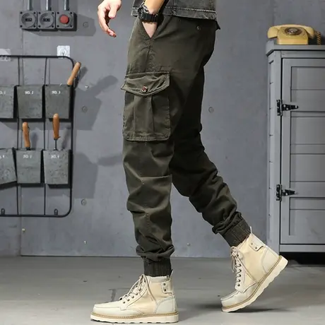 工装休闲裤子男士2022冬季新款潮牌宽松哈伦束脚束脚休闲时尚百搭商品大图