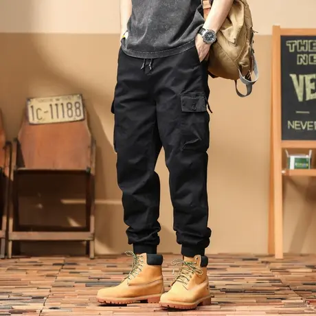 时尚潮流男士工装裤百搭宽松运动直筒束脚裤大码夏季多口袋休闲裤图片