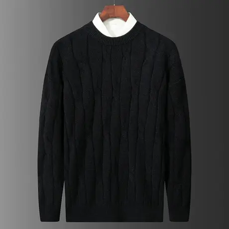 秋冬季日系港风潮牌情侣圆领粗麻花毛衣男士2023年新款内搭针织衫图片