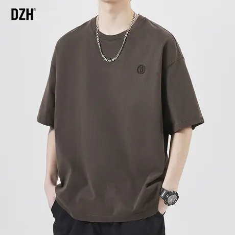 男生刺绣t恤男纯棉潮牌咖啡色短袖夏季男款半袖上衣2023新款体恤商品大图