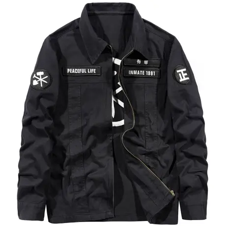 VIP翻领夹克男春秋季宽松国潮工装外套男士刺绣魔术贴复古上衣服商品大图