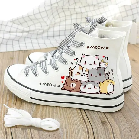 高帮鞋帆布鞋子小白鞋夏秋新款板鞋韩版百搭学生球鞋板鞋女鞋白底商品大图