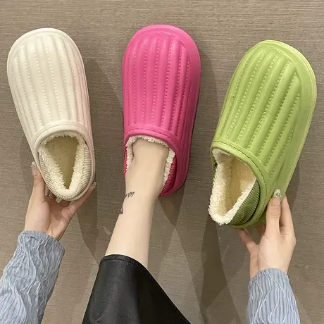 防水棉拖鞋女冬季加绒保暖踩屎感EVA厚底防滑室内家居家包跟棉鞋商品大图