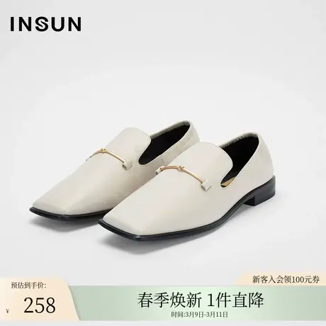 INSUN恩裳秋季方头平底真皮皮鞋商品大图