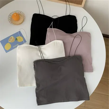 白色抹胸内衣黑色吊带背心女春装外穿美背带胸垫内搭打底无袖上衣商品大图