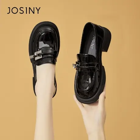 Josiny/卓诗尼气质乐福鞋女新款2024春秋季黑色学院风百搭小皮鞋商品大图