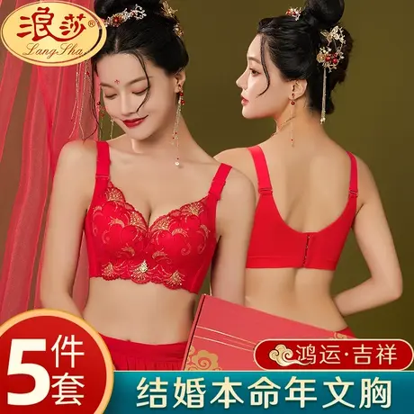 浪莎女士本命年红色结婚新娘内衣套装无钢圈大码聚拢龙年文胸罩商品大图