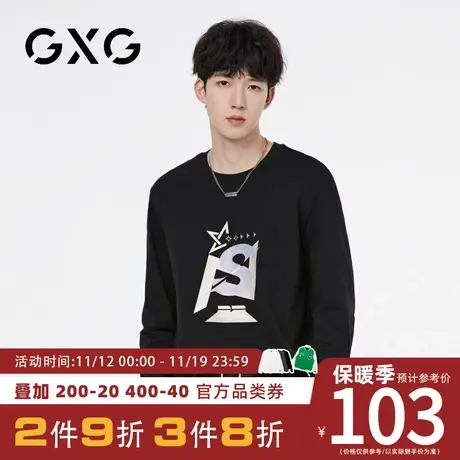 【新品】GXG【纯棉】秋季新品时尚字母休闲百搭运动风宽松长袖t恤商品大图