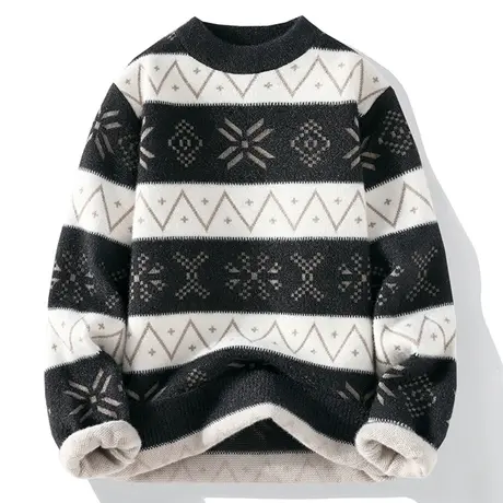 男士毛衣2023新款半高领条纹线衣服外套男装秋冬季潮流加厚针织衫商品大图