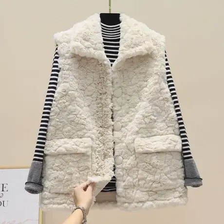 皮毛一体马甲2023秋冬新款韩版外穿马夹仿皮草毛绒外套中长款坎肩商品大图