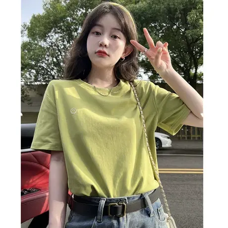 刺绣短袖白色t恤女半袖夏季韩版宽松正肩chic港味上衣设计感小众商品大图