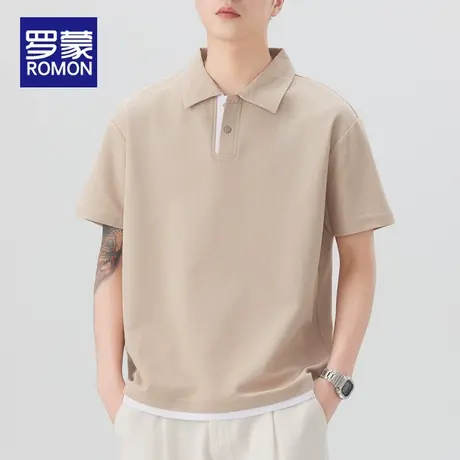 罗蒙短袖POLO衫男夏季2025新款美式纯色休闲宽松翻领T恤上衣男装商品大图