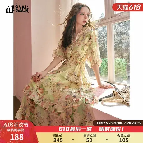 妖精的口袋法式v领碎花连衣裙女2024春夏新款气质收腰显瘦度假裙图片