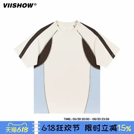 VIISHOW速干索罗娜冰丝短袖T恤男2025年圆领拼色宽松潮流夏季上衣商品大图