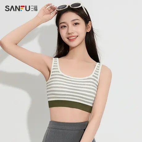 三福女春季多彩条纹裹胸背心 休闲修身外穿随心搭上衣496129商品大图