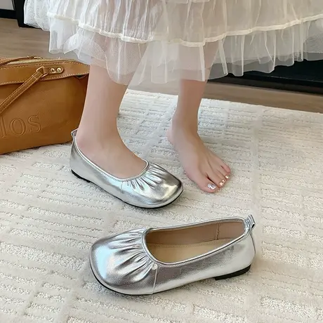 银色软底单鞋女2025夏季年新款通勤一脚蹬小皮鞋懒人法式玛丽珍鞋图片