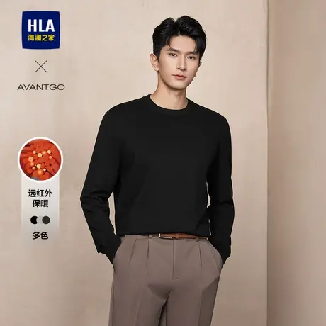 HLA/海澜之家商务经典针织衫25春季可机洗新纯色圆领包芯纱毛衣男图片