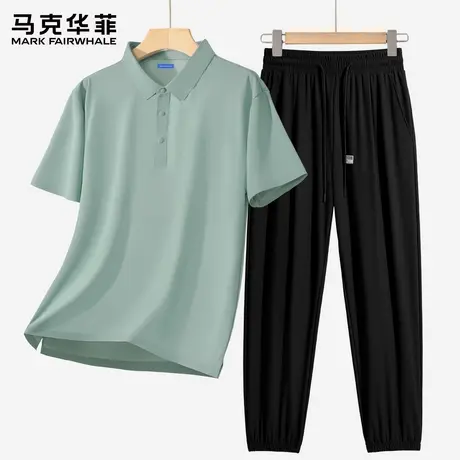 马克华菲夏季短袖套装男士冰感POLO衫束脚长裤两件套2025新款薄X图片