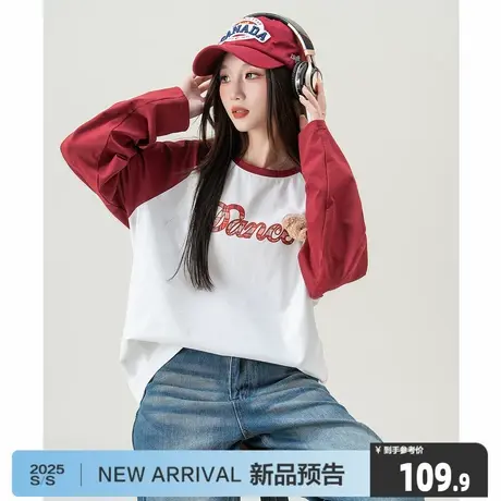 唐狮2025新款春秋季长袖T恤女可爱超漂亮小熊插肩袖宽松休闲上衣图片
