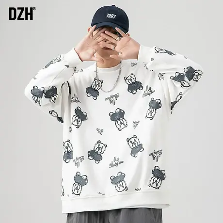 秋季男士满印小熊卫衣男圆领潮ins春秋2023新款长袖上衣宽松外套商品大图