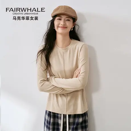 马克华菲2025新款秋季长袖T恤女天丝羊毛针织上衣内搭显瘦打底衫商品大图