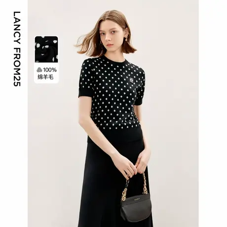 [朗姿奥莱]朗姿复古纯羊毛正肩设计感短袖毛衣上衣女2024年秋季新商品大图