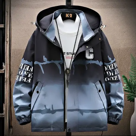 冲锋衣外套男潮牌帅气渐变色连帽夹克男春秋季新款休闲防风上衣服商品大图